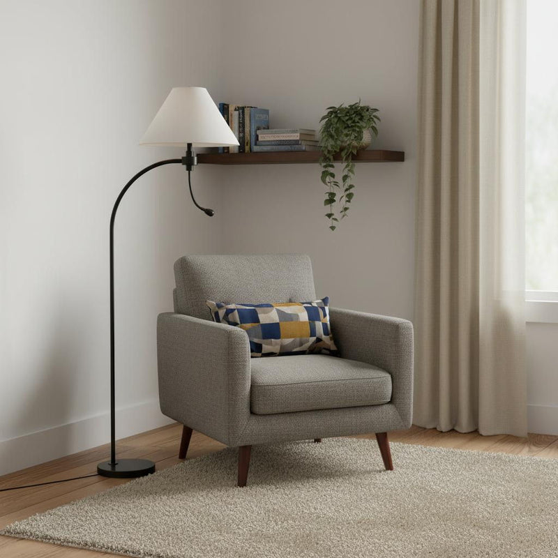 68" Metal Reading Floor Lamp With Off White Fabric Empire Shade - Bronze