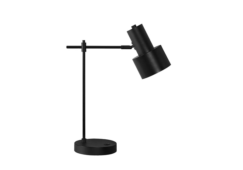 Metal Round USB Table Lamp With Black Drum Shade - Black