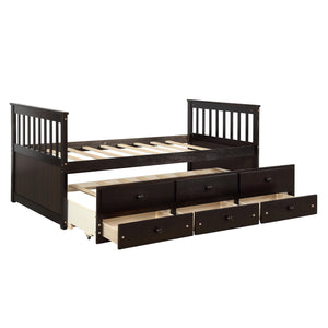 TOPMAX Captain's Bed Twin Daybed with Trundle Bed and Storage Drawers, Espresso