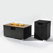 Load image into Gallery viewer, 32" Propane Gas Fire Pit Table With Propane Tank Cover, 50000 Btu Rectangular Steel Fire Pit With Beautiful Wicker Base
