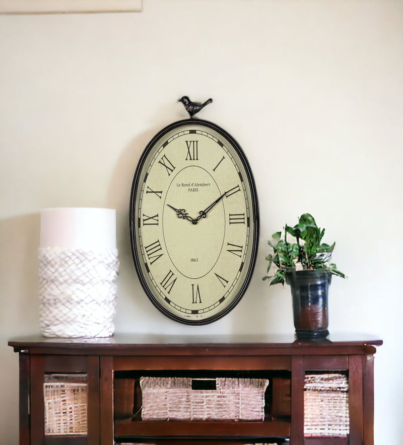 Oval Bird Analog Wall Clock - Gunmetal