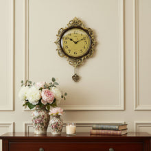 Load image into Gallery viewer, Silent Pendulum Ornate Round Wall Clock - Brown / Gold / Black
