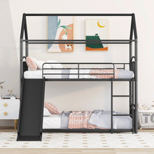 Load image into Gallery viewer, Twin Over Twin Metal Bunk Bed With Slide,Kids House Bed Black
