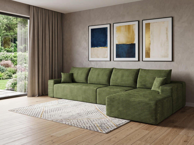Corduroy Modular L Shaped Sofa And Chaise Sectional (762640) - Green