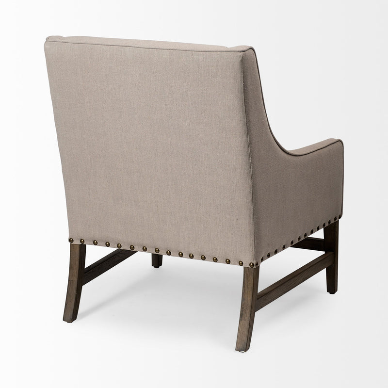 And Beige Fabric And Solid Wood Wingback Chair - Gray