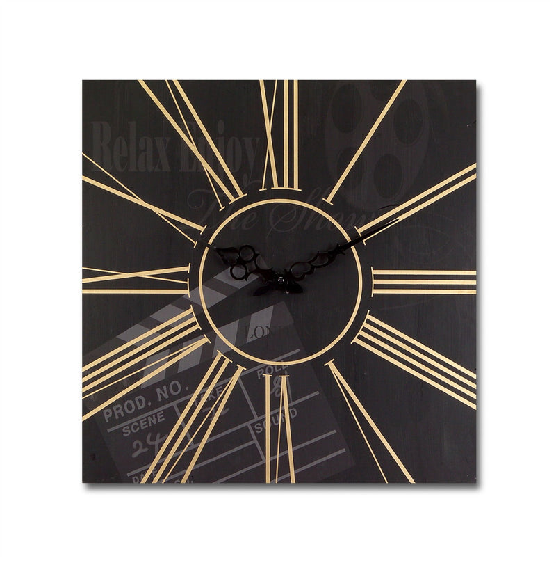 Analog Square Cinema Wall Clocks (Set of 2) - Black / Gold