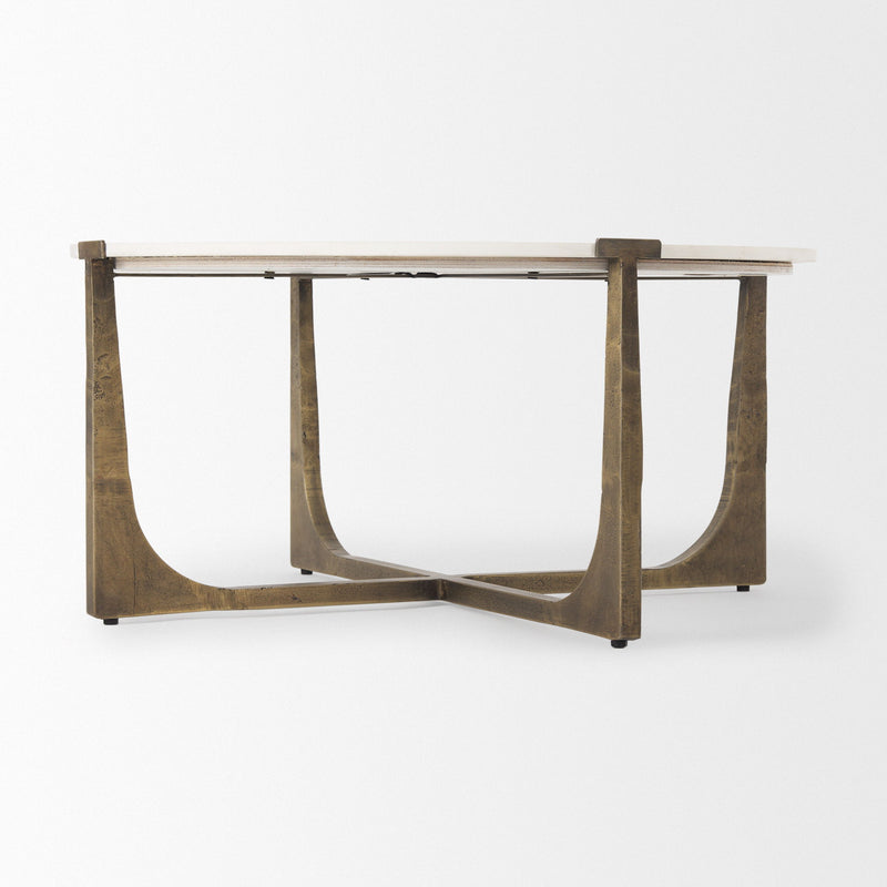 Round Frame Coffee Table - White / Gold / Stone