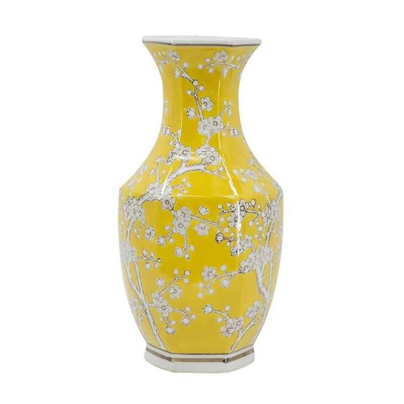 Chinoiserie Floral Porcelain Table Vase (565444) - Yellow / White