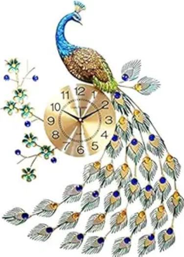 Silent Analog Peacock Novelty Wall Clock (626365) - Blue / Green / Gold