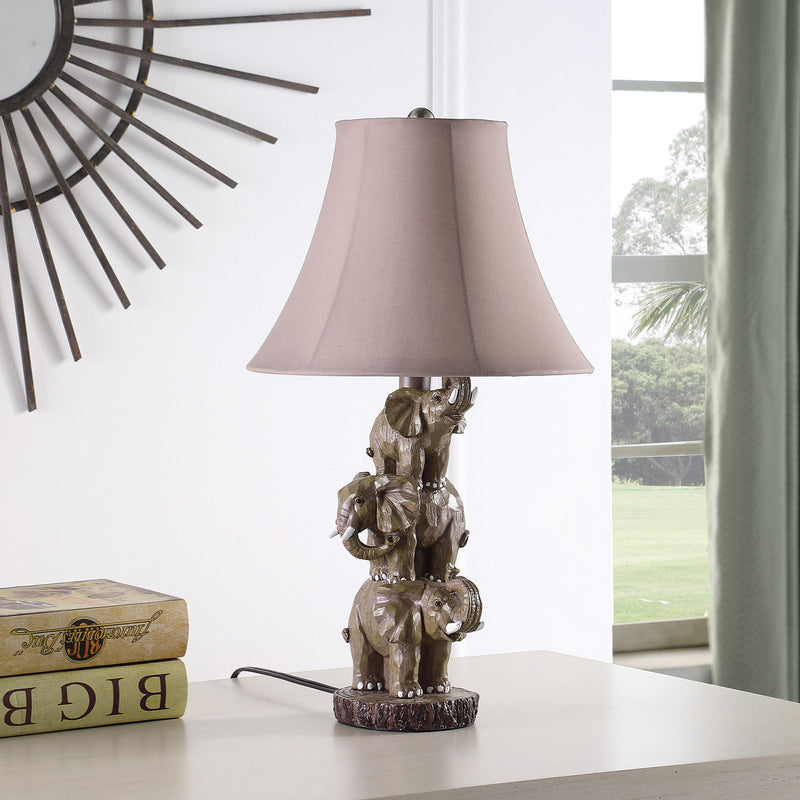 Elephant Trio Table Lamp With Brown Bell Shade - Brown