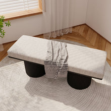 Load image into Gallery viewer, Upholstered Bench With Black Chunky Legs Boucle Contemporary Style Bed-End Bench For Bedroom Living Room - Light Gray
