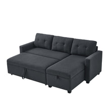 Load image into Gallery viewer, Upholstered Pull Out Sectional Sofa with Storage Chaise, Convertible Corner Couch, Dark Grey
