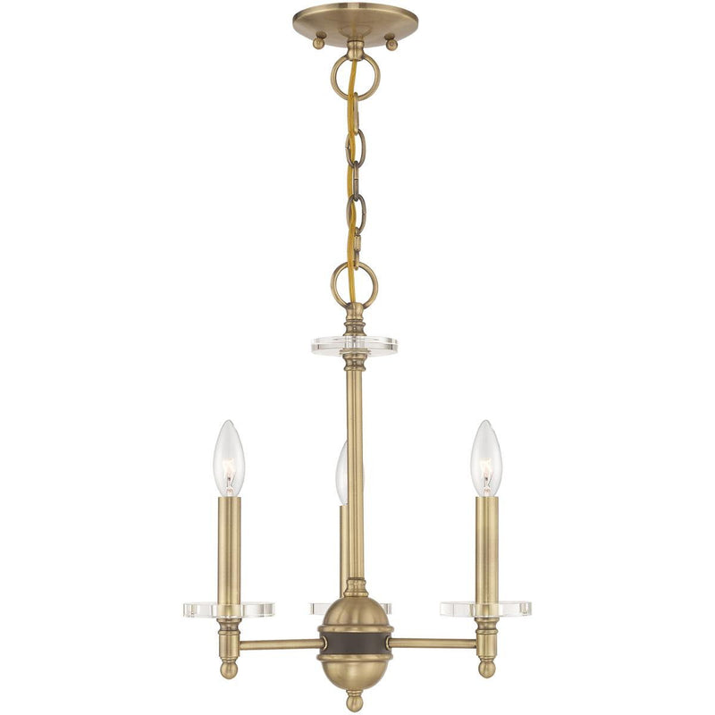 Three Light Metal Dimmable Chandelier With Shades - Antiqued Brass / Clear