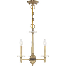 Load image into Gallery viewer, Three Light Metal Dimmable Chandelier With Shades - Antiqued Brass / Clear
