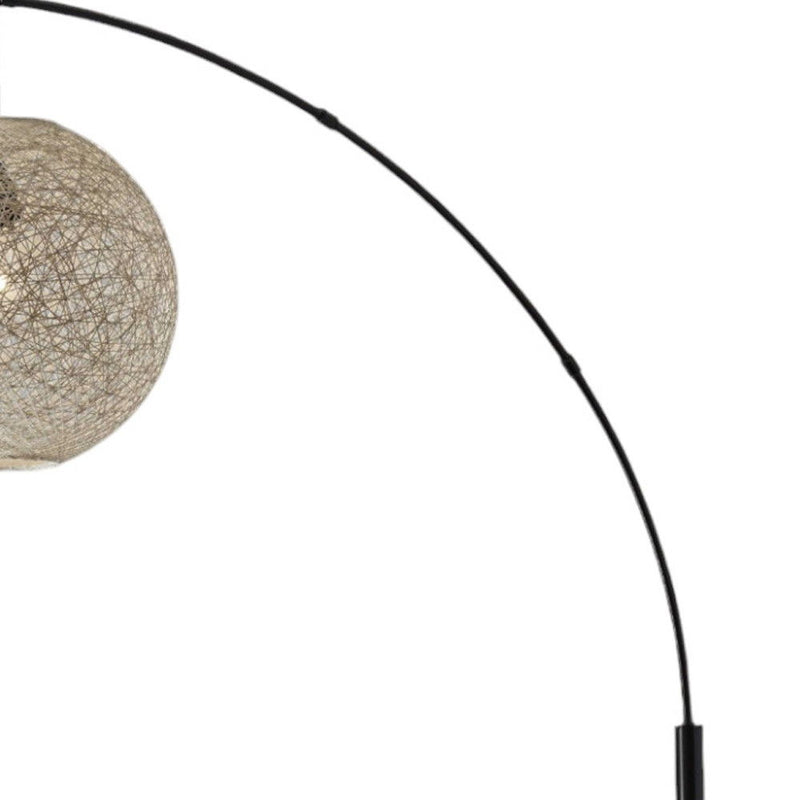 Arched Floor Lamp With Groovy Beige Abstract Wicker Globe Shade - Antiqued Bronze