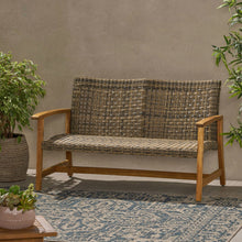 Load image into Gallery viewer, Outdoor Rattan Loveseat With Wooden Legs - Brown
