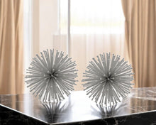 Load image into Gallery viewer, Decorative Spiky Sphere Tabletop Sculpture (Set of 2) - Silver
