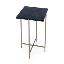 Load image into Gallery viewer, 21" Marble And Iron Square End Table - Green And Gold
