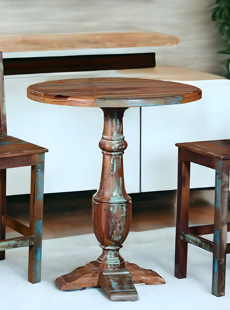 36" Rounded Solid Wood Pedestal Base Dining Table - Brown