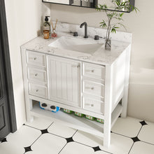 Load image into Gallery viewer, 37&quot; Bathroom Vanity With Artificial Marble Carrara Top, Multi Functional Cabinet With Doors And Drawer - White
