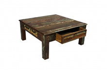 Load image into Gallery viewer, Square Distressed Wooden Coffee Table - Green and Brown
