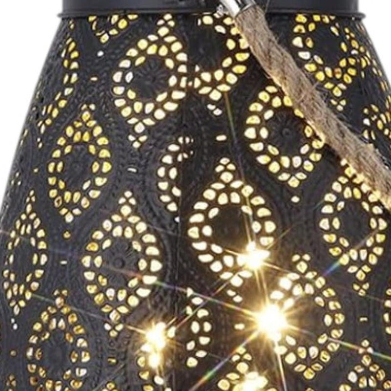 Metal Battery Operated Pierced Geometric Lantern - Black