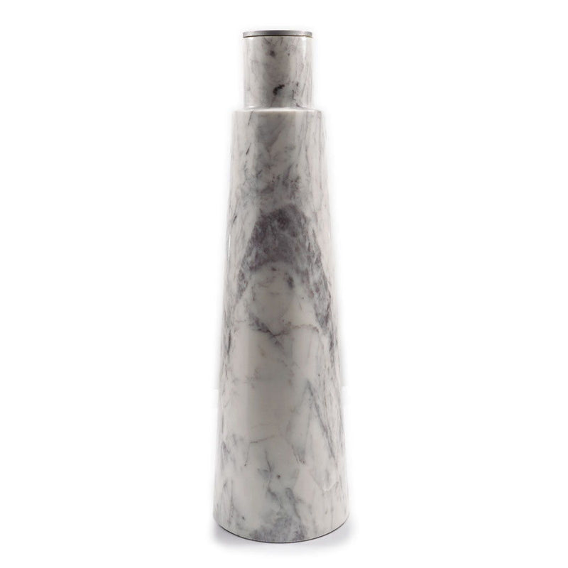 22" Aluminum And Marble Pedestal End Table - Silver And White