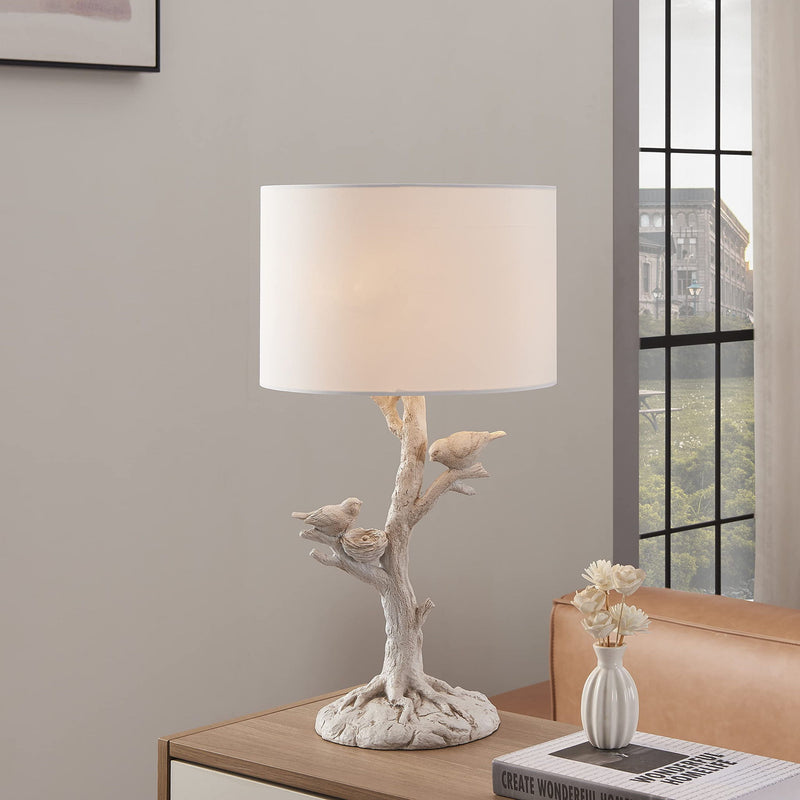 Birds In A Tree Table Lamp With White Drum Shade - White
