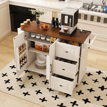 Load image into Gallery viewer, Kitchen Island Cart With Foldable Tabletop &amp; Drop Leaf Mobile Breakfast Bar With Wood Top And Storage - White / Walnut
