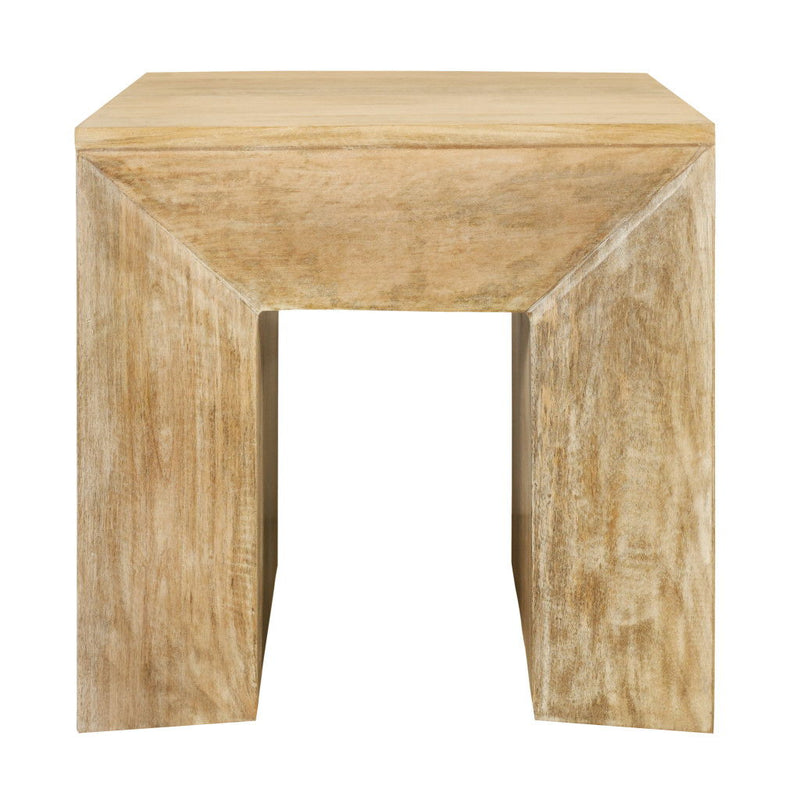 Distressed Solid Wood Square Sled End Table - Natural