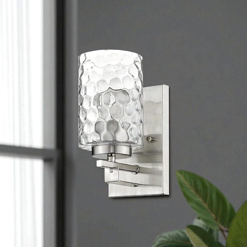 Metal And Pebbled Glass Wall Sconce - Silver