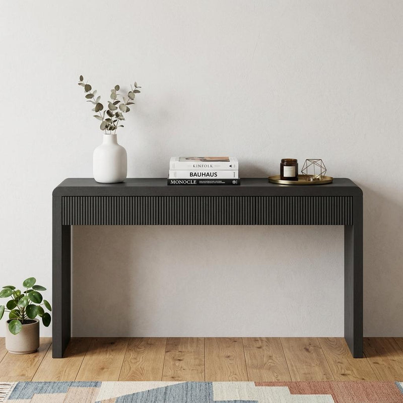 Double Pedestal Console Table With Three Drawers - Black