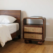 Load image into Gallery viewer, 22" Solid Wood Cane Rat Two Drawer Nightstand - Chestnut And Natural
