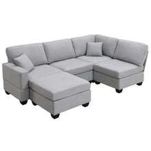 Load image into Gallery viewer, [VIDEO provided][New]89.8*60.2&quot; Modern Sectional Sofa,5-Seat Modular Couch Set with Convertible Ottoman,L-Shape Linen Fabric Corner Couch Set with 2 Pillows for Living Room,Apartment,Office, 3 Colors
