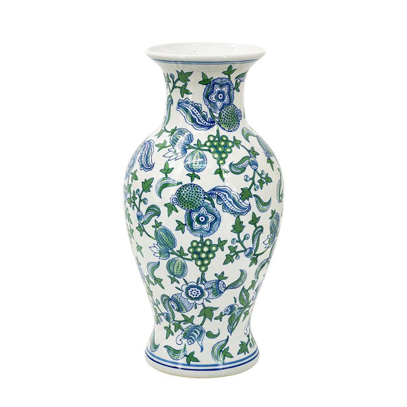 Floral Urn Porcelain Table Vase - White / Green / White