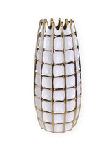 Load image into Gallery viewer, Checkered Oval Porcelain Table Vase With Sculptural Details - White
