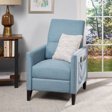 Load image into Gallery viewer, Repose Upholstered Recliner Chair With Nailhead Trim And Side Pocket - Light Blue
