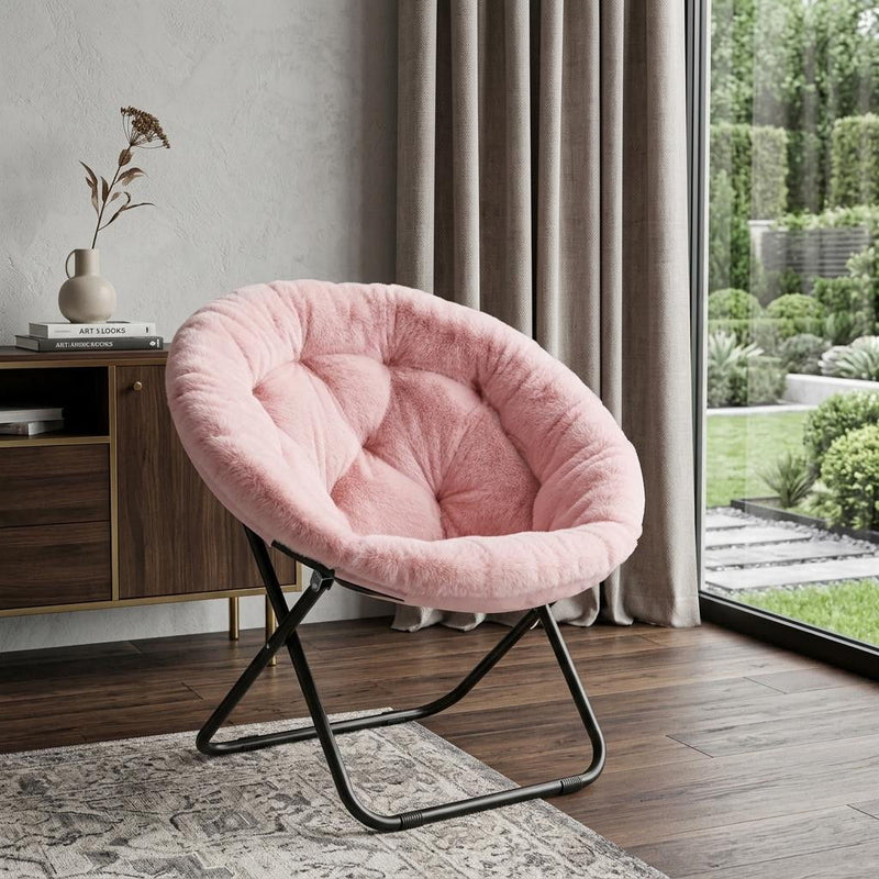 Tufted Faux Fur Folding Lounge Chair - Pink / Black