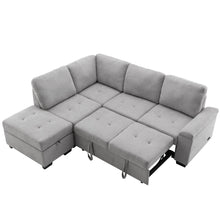 Load image into Gallery viewer, Sleeper Sectional Sofa, L-Shape Corner Couch Sofa-Bed with Storage Ottoman &amp; Hidden Arm Storage &amp; USB Charge  for Living Room Apartment, Gray
