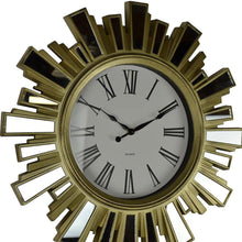 Load image into Gallery viewer, Mirrored Heavy Duty Plastic Silent Analog Sunburst Wall Clock - Gold / Gold / White
