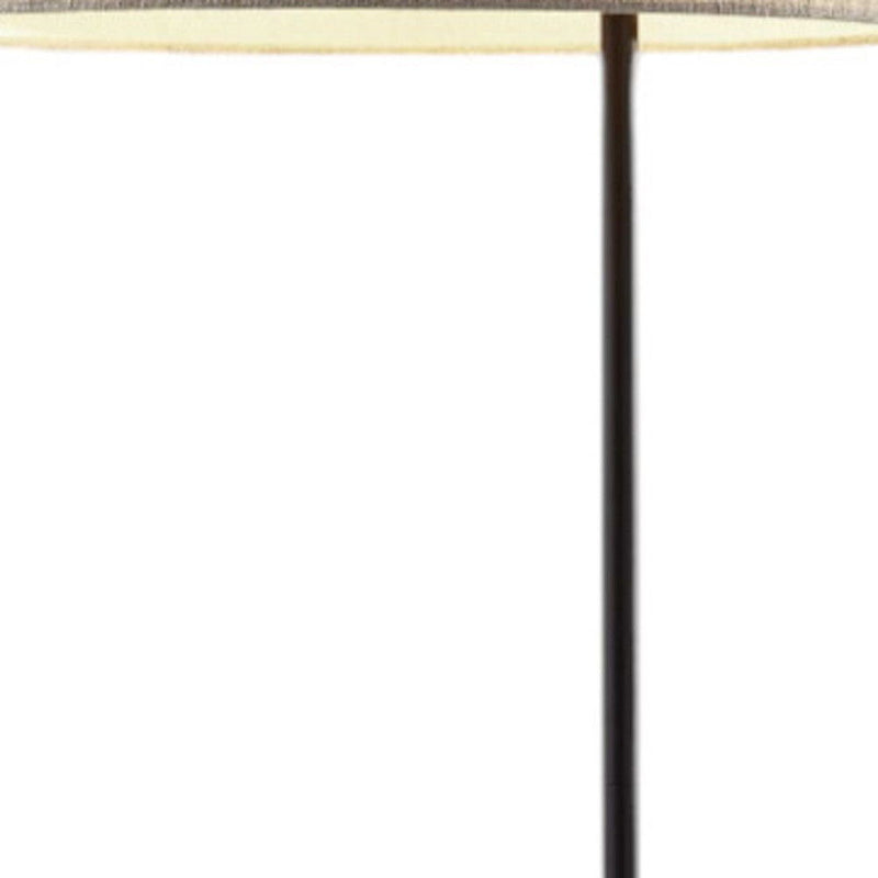 Tray Table Floor Lamp With Beige Drum Shade - Black