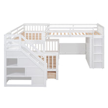 Load image into Gallery viewer, Twin-Twin over Full L-Shaped Bunk Bed With 3 Drawers, Portable Desk and Wardrobe, White
