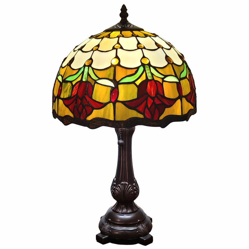 Metal Candlestick Table Lamp With Orange Dome Shade - Dark Brown