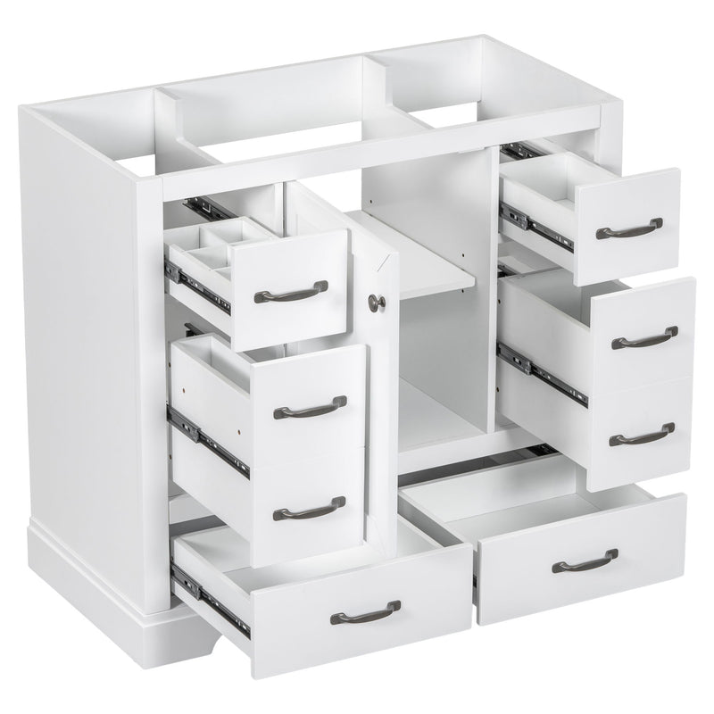 Modern Bathroom Vanity Base Only, 6 Drawer Storage With Adjustable Shelf