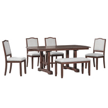Load image into Gallery viewer, 6 Piece Extendable Dining Table Set, Wood Table With Removable Leaf, 4 Upholstered Chairs And Bench - Cherry

