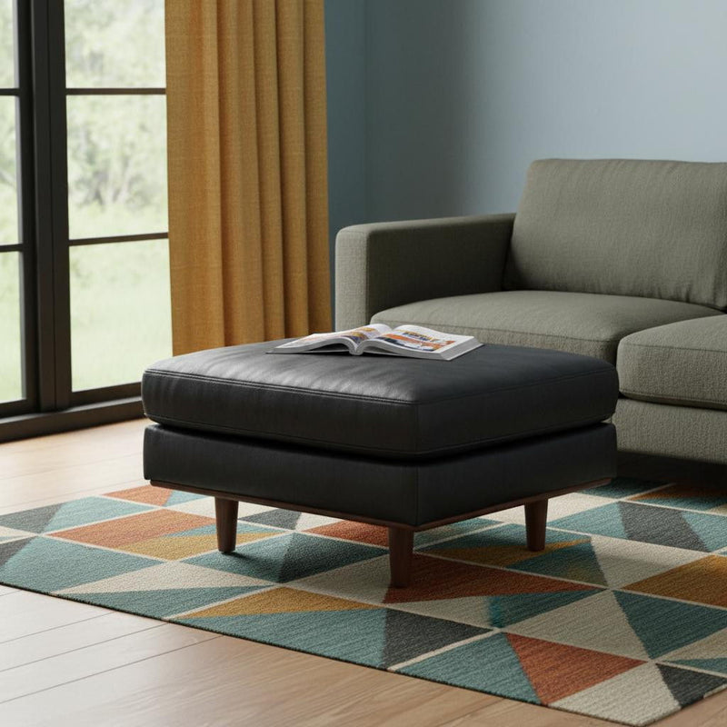 33" Leather Cocktail Ottoman - Black / Brown