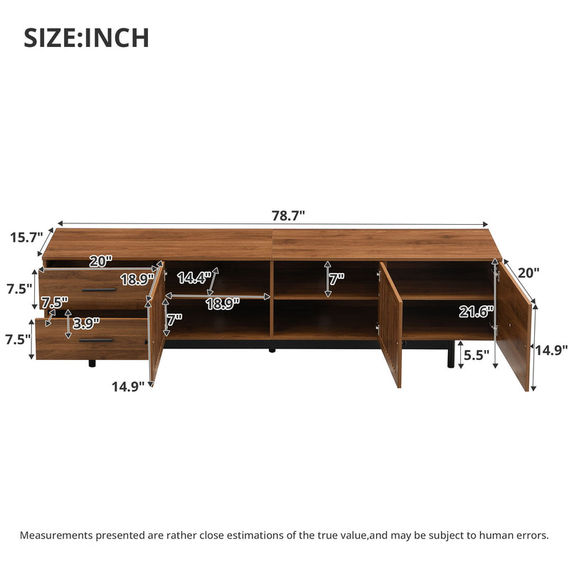 TV Stand, Media Console With 2 Drawers, Soft Closing Hinges, Adjustable Shelves - Walnut