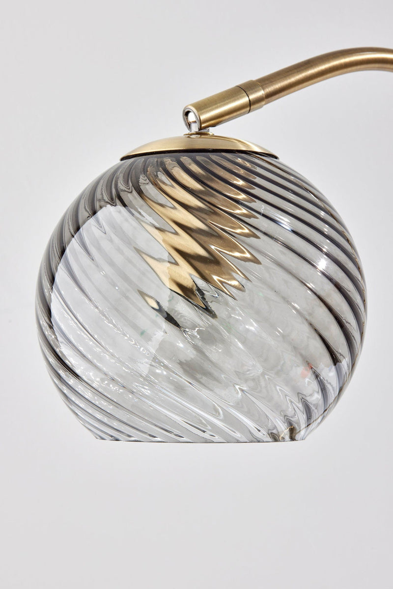 Metal Desk Lamp With Light Gray Swirl Globe Shade - Antiqued Brass