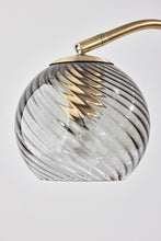 Load image into Gallery viewer, Metal Desk Lamp With Light Gray Swirl Globe Shade - Antiqued Brass
