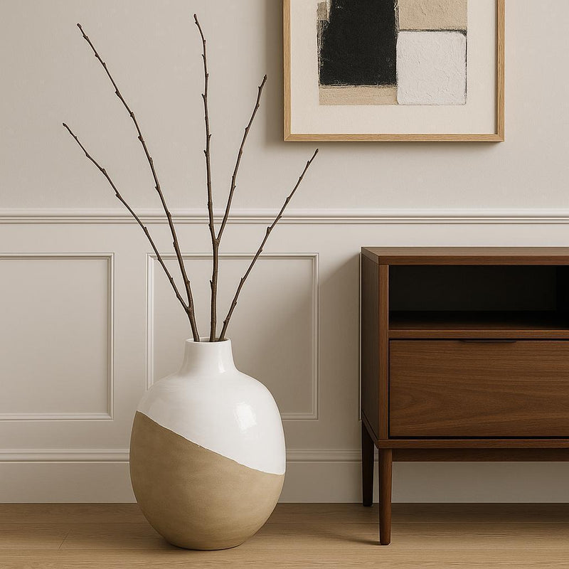 Ombre Round Floor Vase - White / Beige